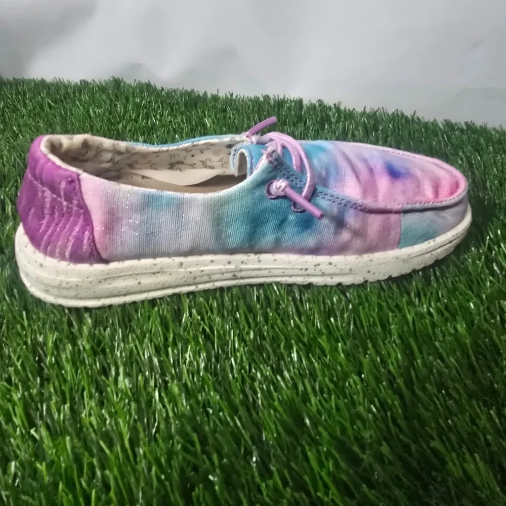 Hey Dude Size Y1 Multi Wendy Youth Dreamer Kids Unicorn Tie Dye Loafers